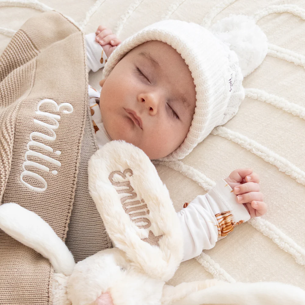Personalised Baby Blanket - Beige Knit - Image 3