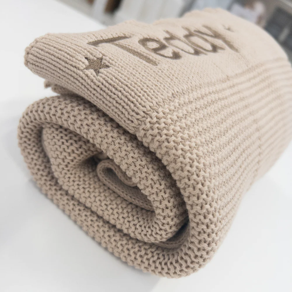 Personalised Baby Blanket - Beige Knit - Image 4