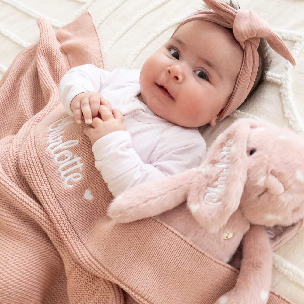 Personalised Baby Blanket - Dusty Pink Knit - Image 3
