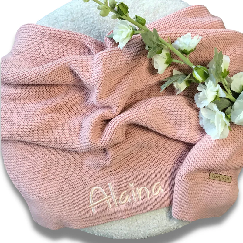 Personalised Baby Blanket - Dusty Pink Knit - Image 6