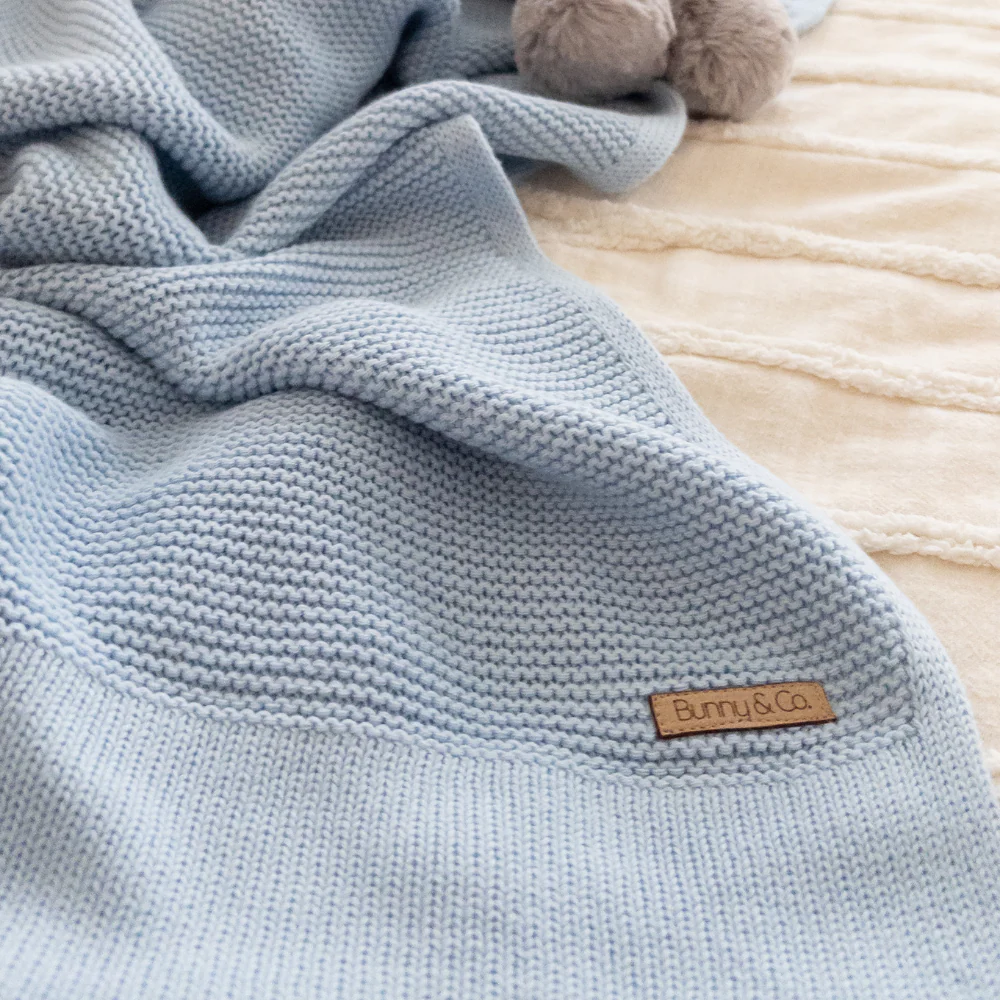 Personalised Baby Blanket - Powder Blue Knit - Image 3