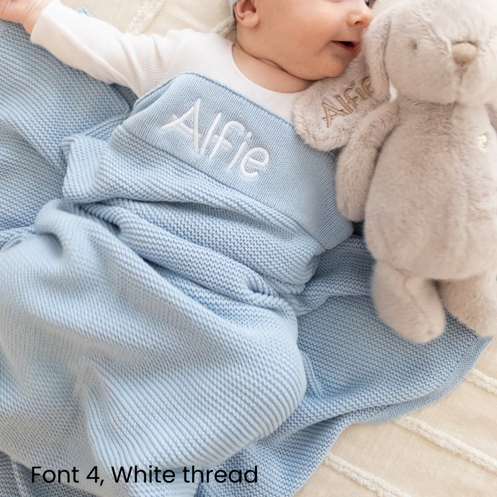 Personalised Baby Blanket - Powder Blue Knit - Image 5