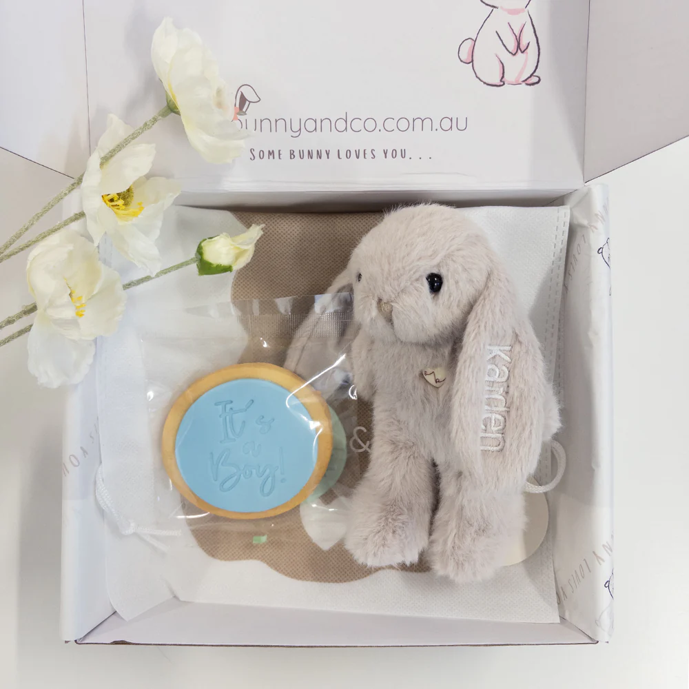 Personalised Baby Boy Snuggle & Treat Box - Beige Snuggle Bunnies - Image 6