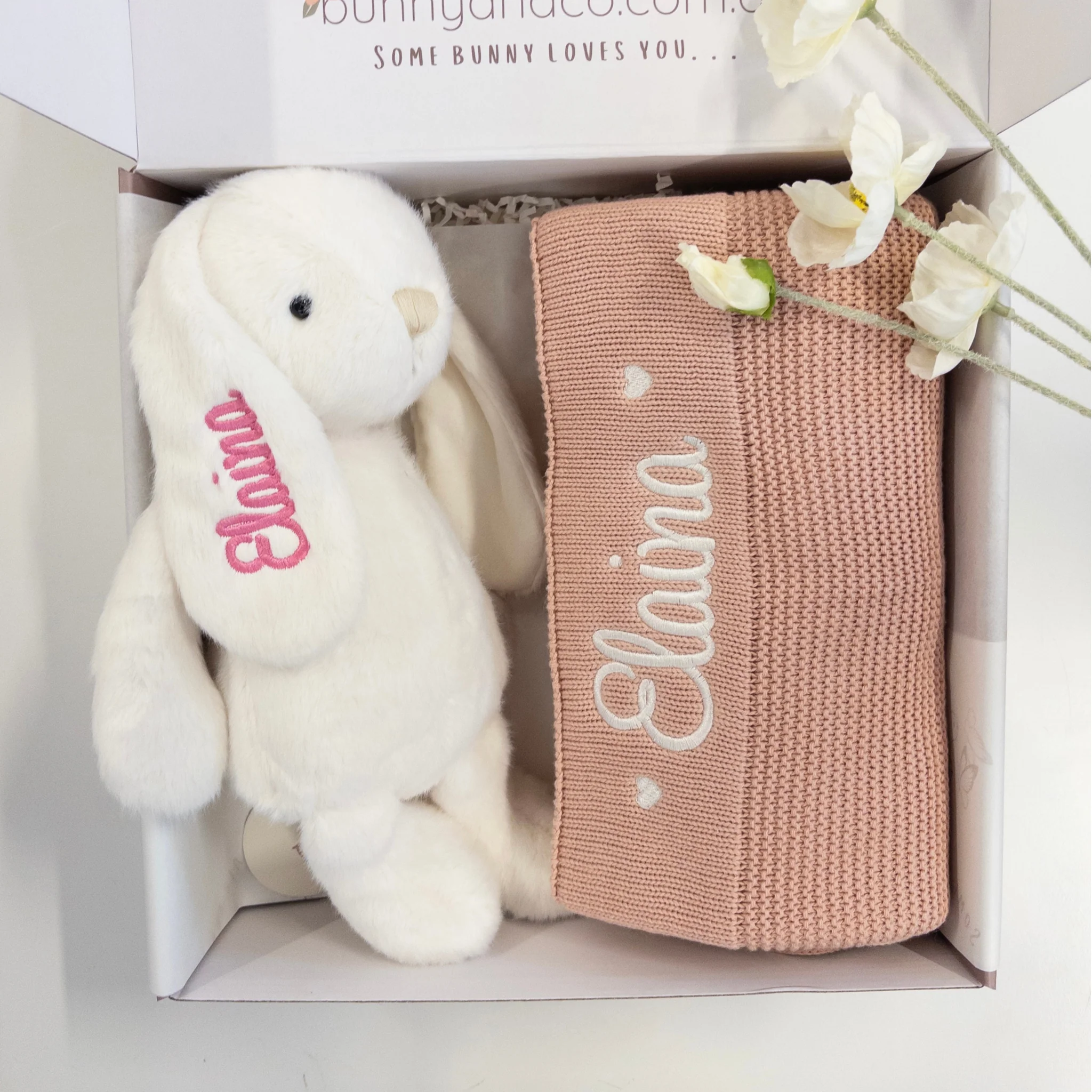 Personalised Bunny & Blanket Girl Gift Hamper - Dusty Pink - Image 3