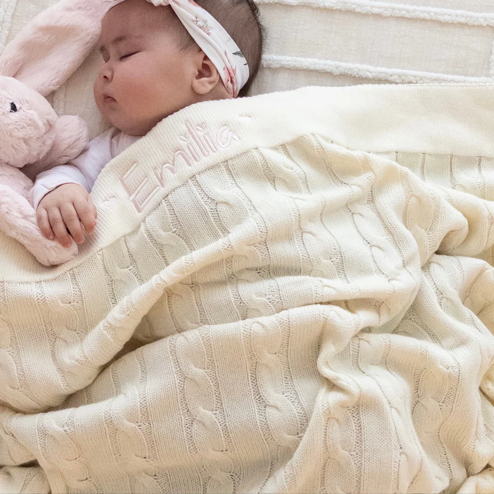 Personalised Baby Blanket - Cream Cable Knit - Image 3