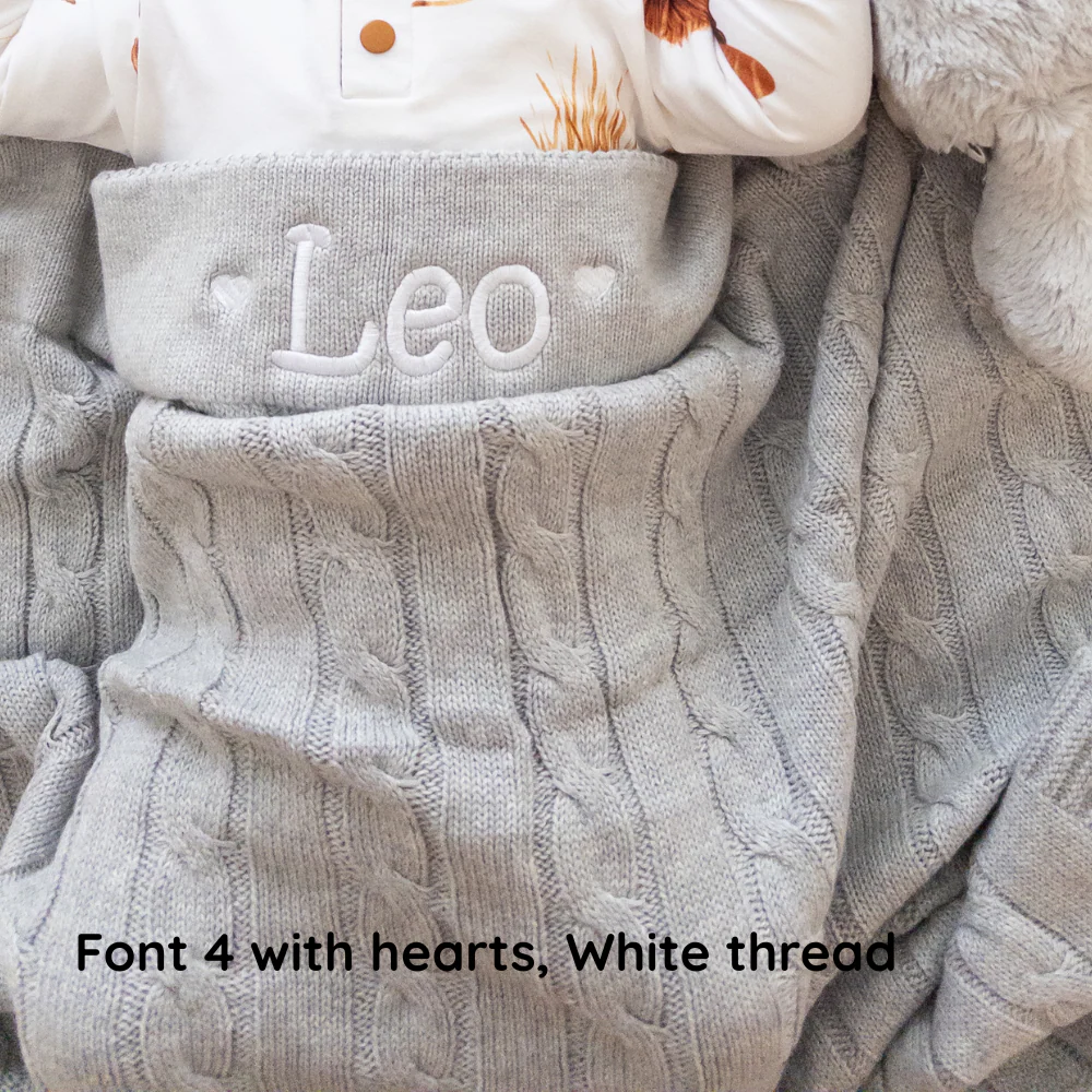 Personalised Baby Blanket - Grey Cable Knit - Image 5