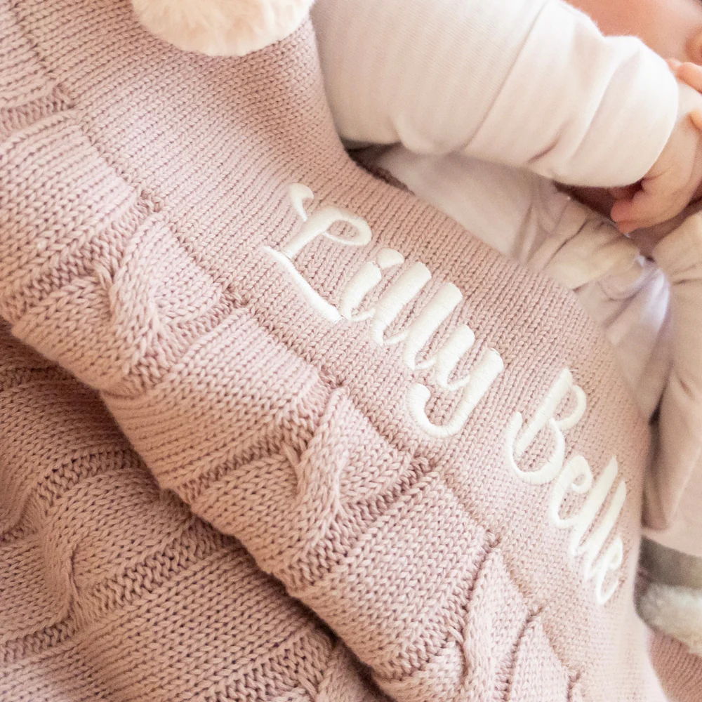 Personalised Baby Blanket - Mauve Cable Knit - Image 3