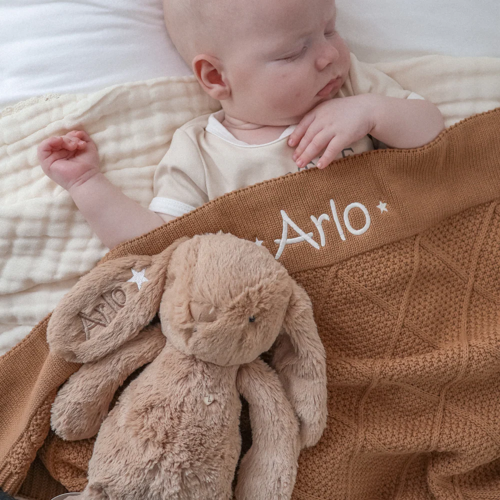 Personalised Diamond Knit Baby Blanket - Biscuit - Image 3