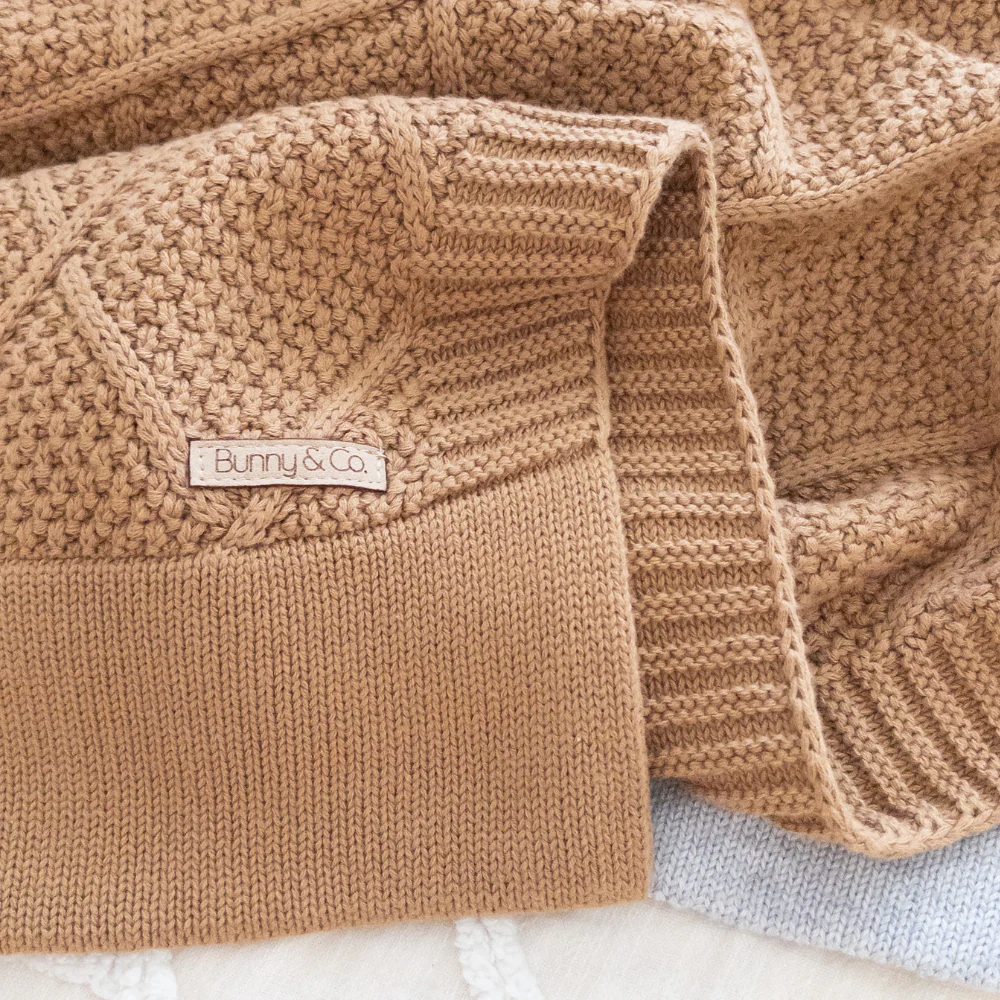 Personalised Diamond Knit Baby Blanket - Biscuit - Image 4