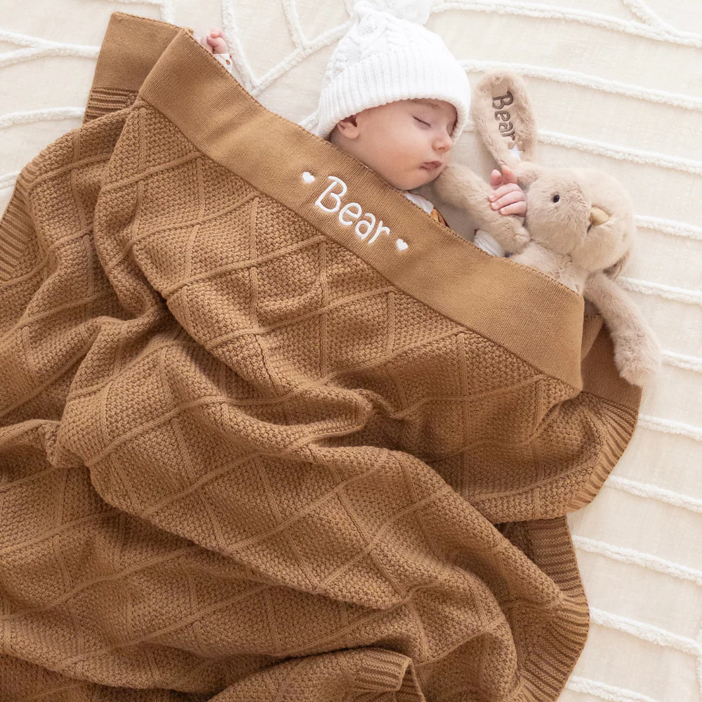 Personalised Diamond Knit Baby Blanket - Biscuit - Image 6