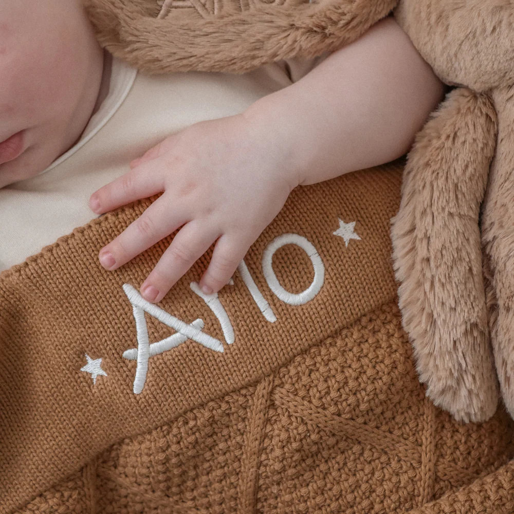 Personalised Diamond Knit Baby Blanket - Biscuit - Image 7