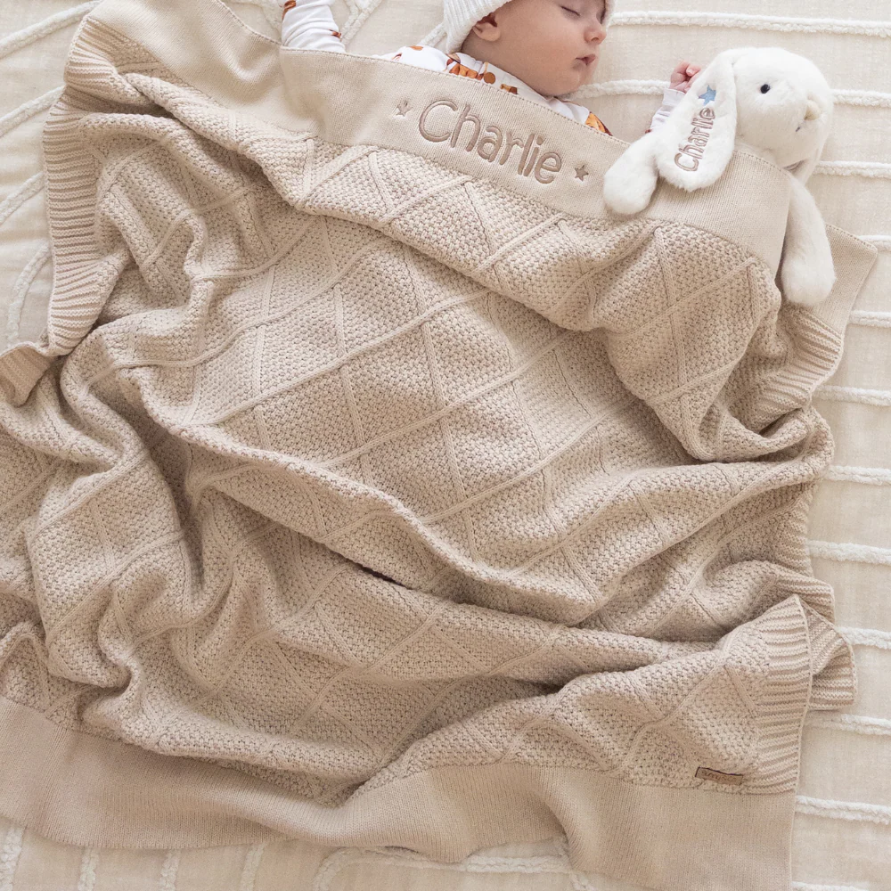 Personalised Diamond Knit Baby Blanket - Oatmeal - Image 5