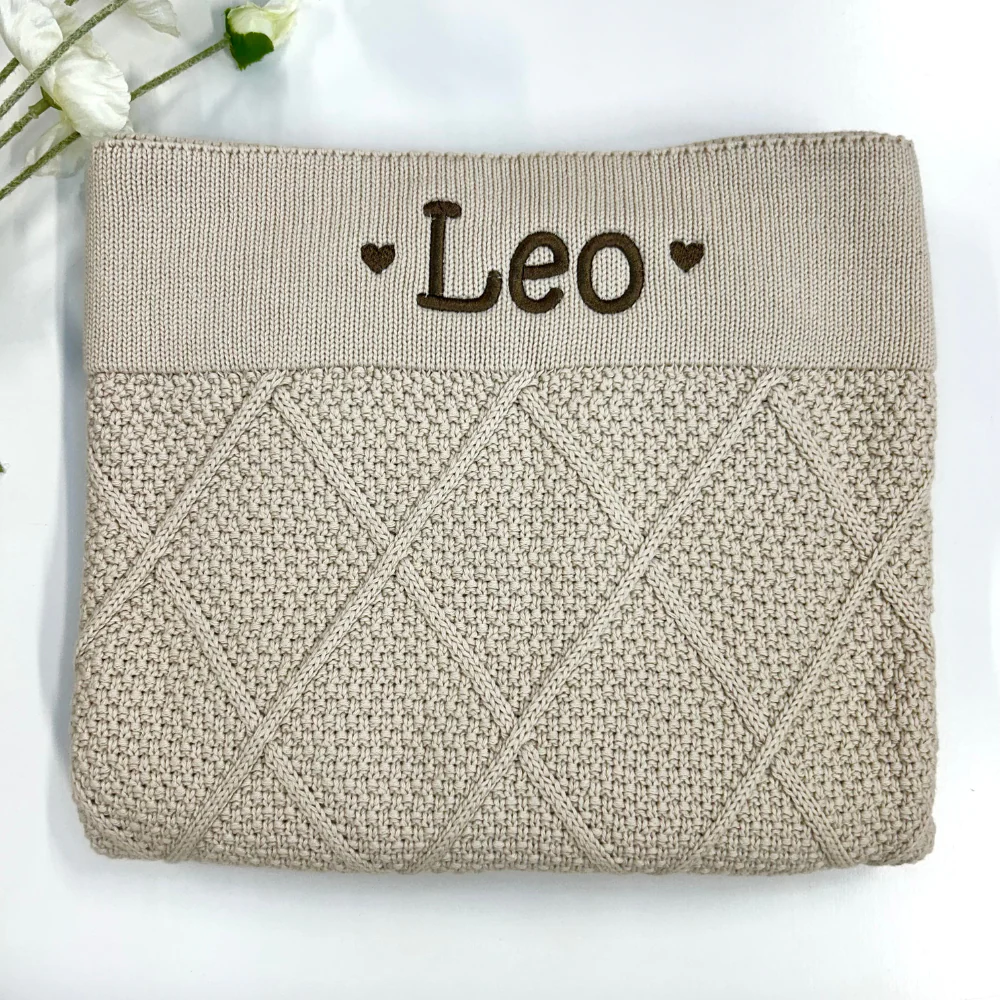 Personalised Diamond Knit Baby Blanket - Oatmeal - Image 7