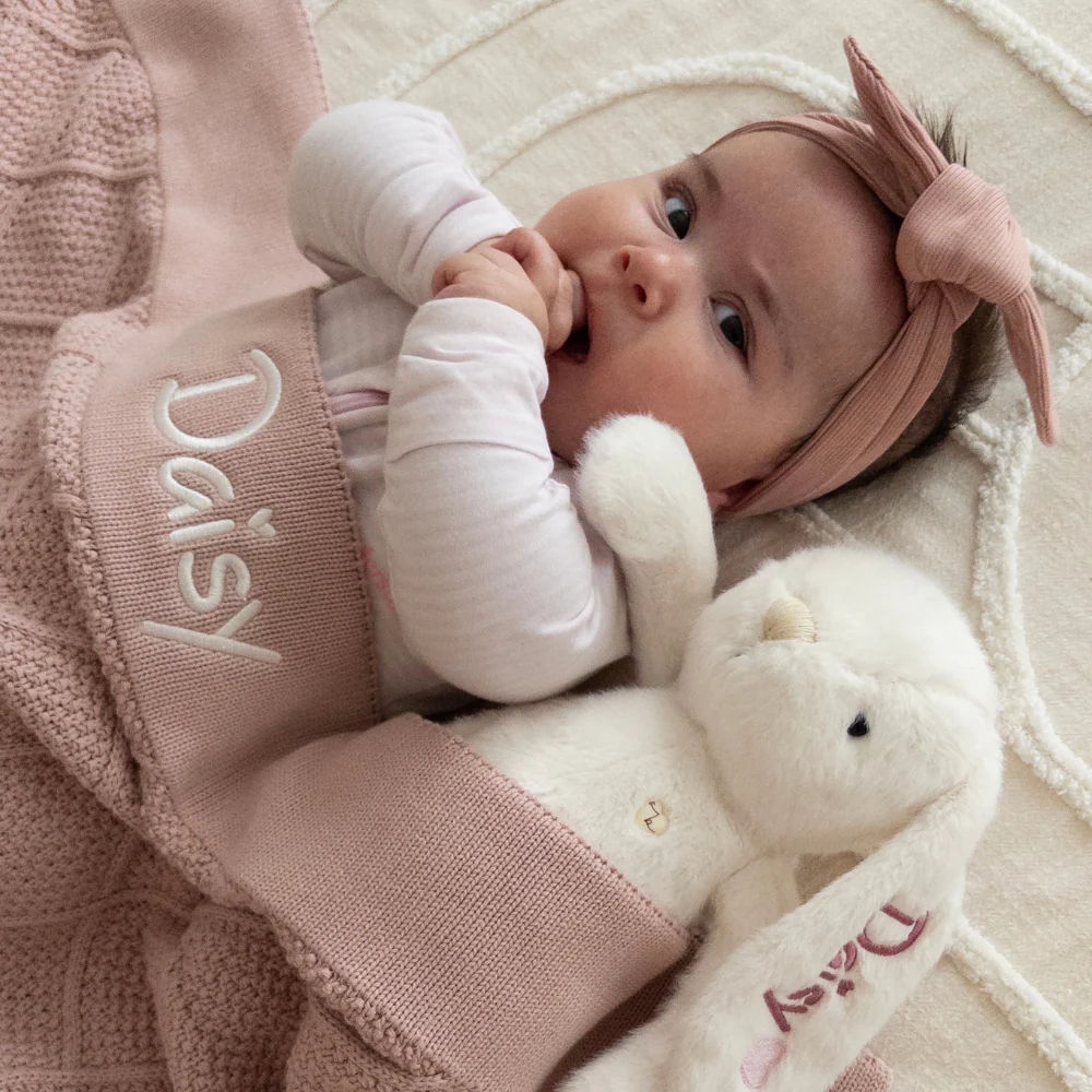 Personalised Diamond Knit Baby Blanket - Rosewater - Image 4