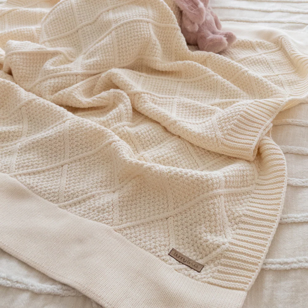 Personalised Diamond Knit Baby Blanket - Milk - Image 3