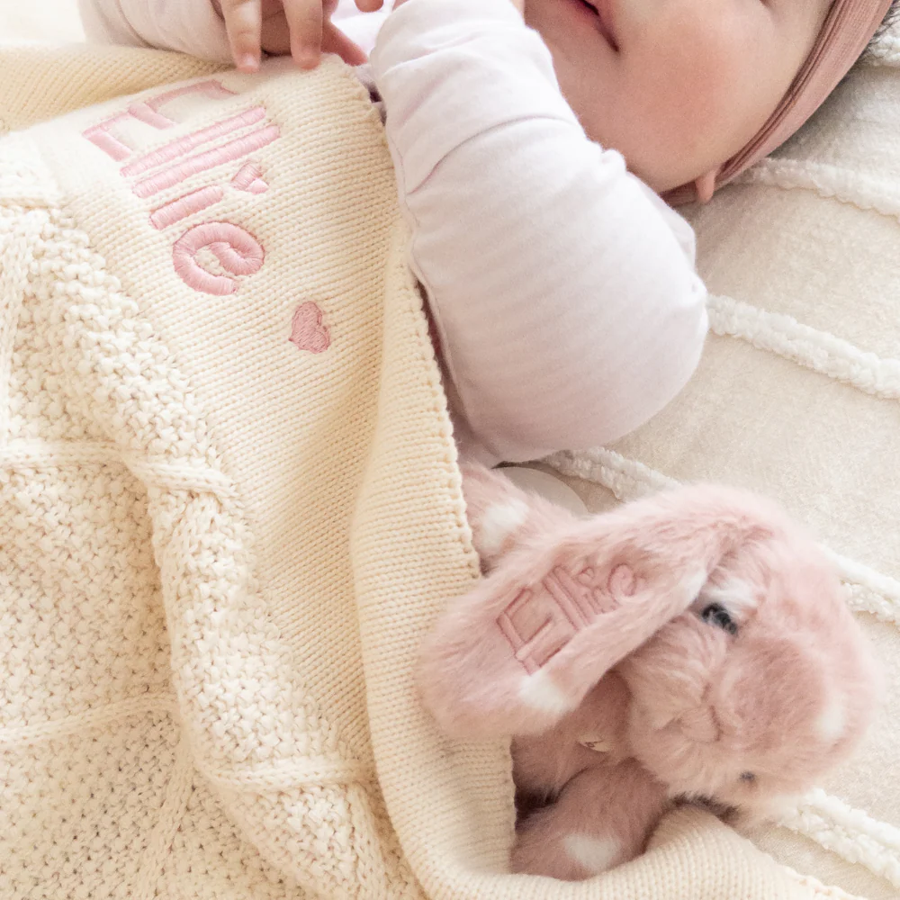 Personalised Diamond Knit Baby Blanket - Milk - Image 4