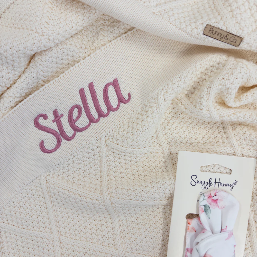Personalised Diamond Knit Baby Blanket - Milk - Image 7