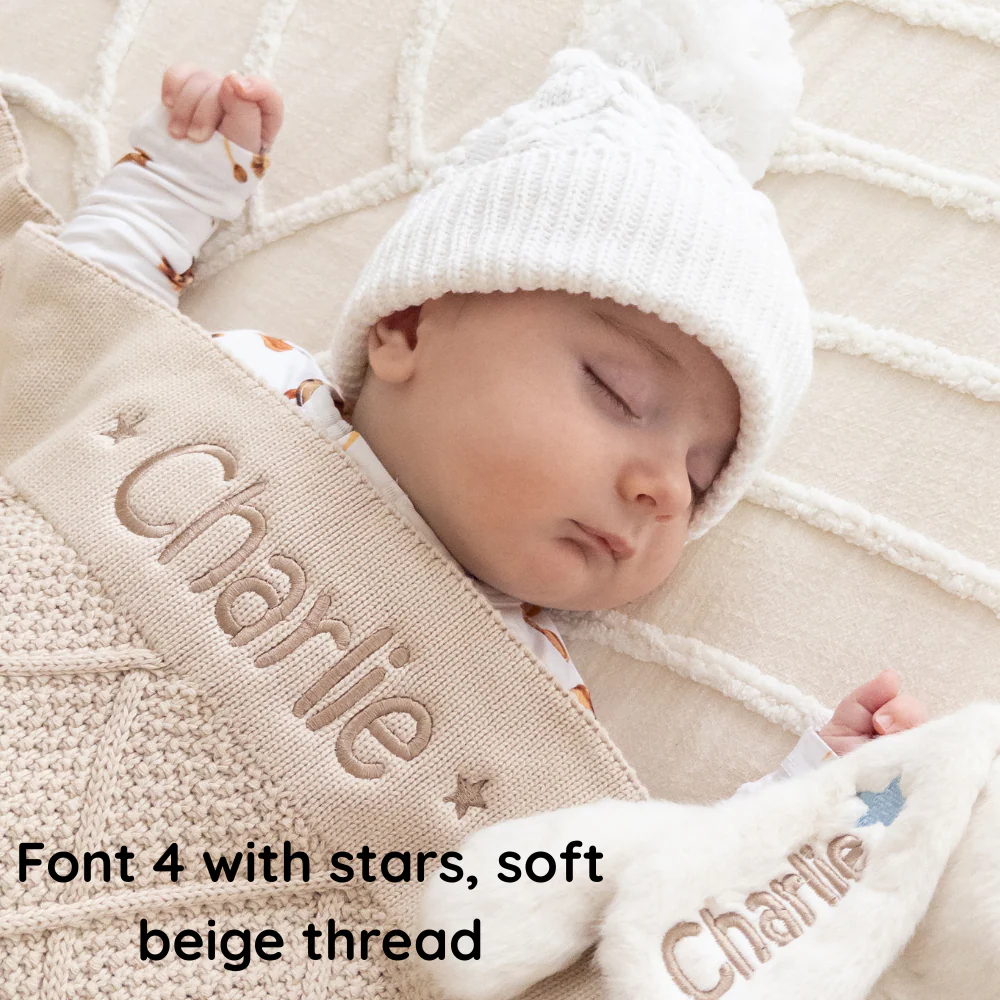 Personalised Marshmallow Bunny & Oatmeal Diamond Knit Blanket Baby Hamper - Image 6