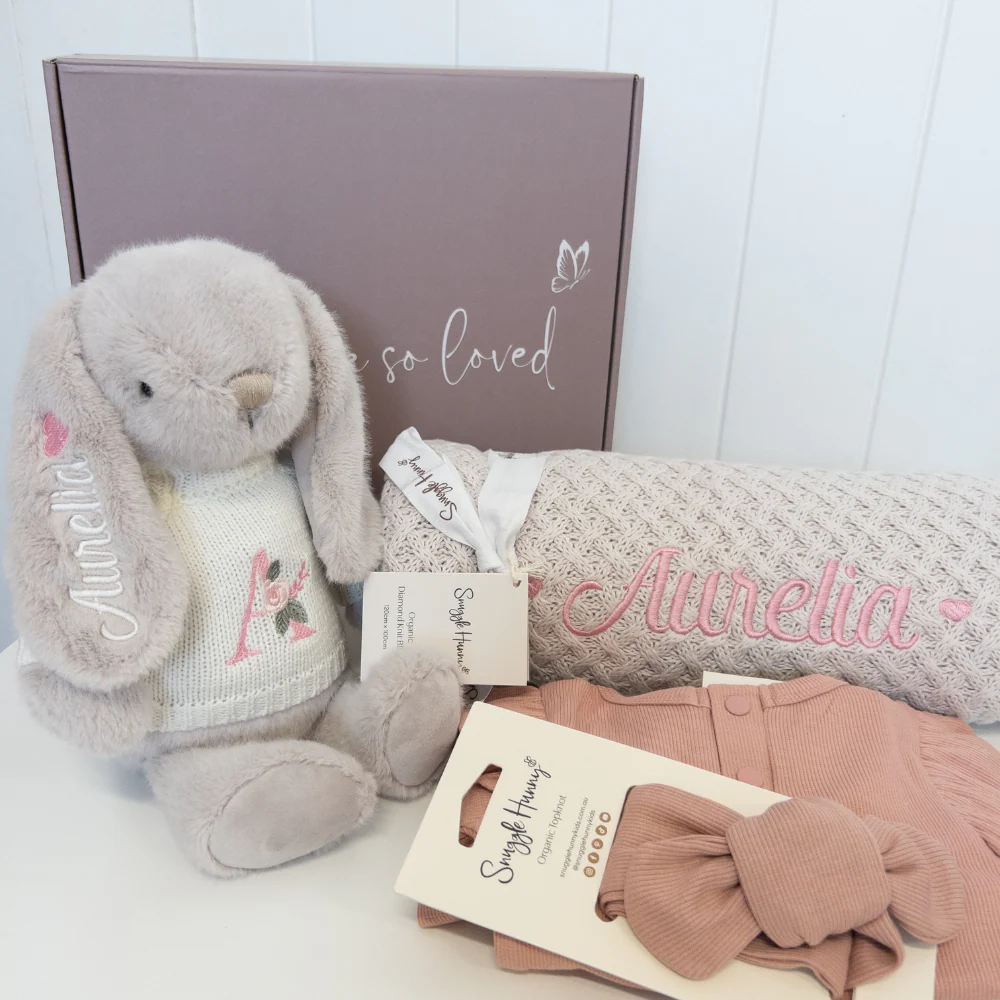 Personalised Snuggle Bunny & Blanket Gift Hamper - Warm Grey - Image 3