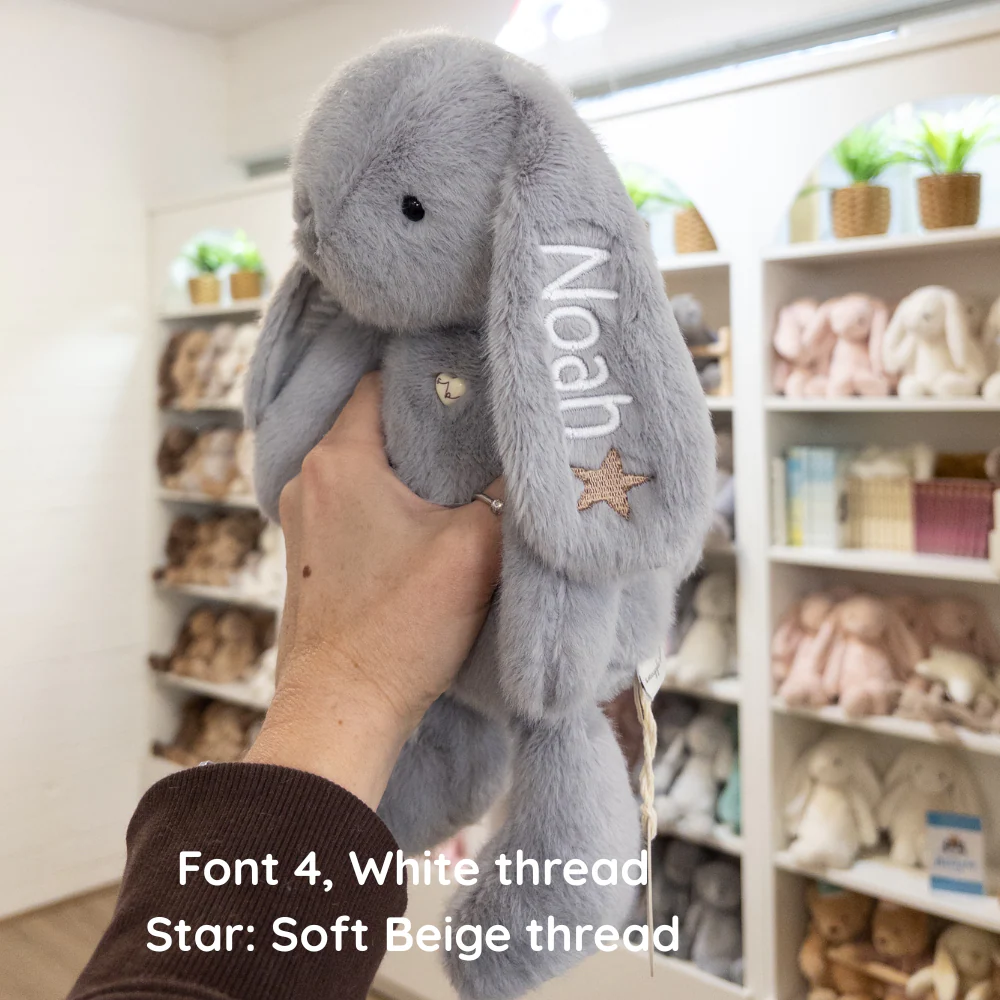 Personalised Silver Bunny & Grey Cable Knit Blanket Baby Hamper - Image 3