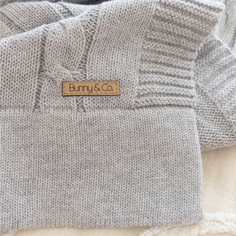 Personalised Silver Bunny & Grey Cable Knit Blanket Baby Hamper - Image 7